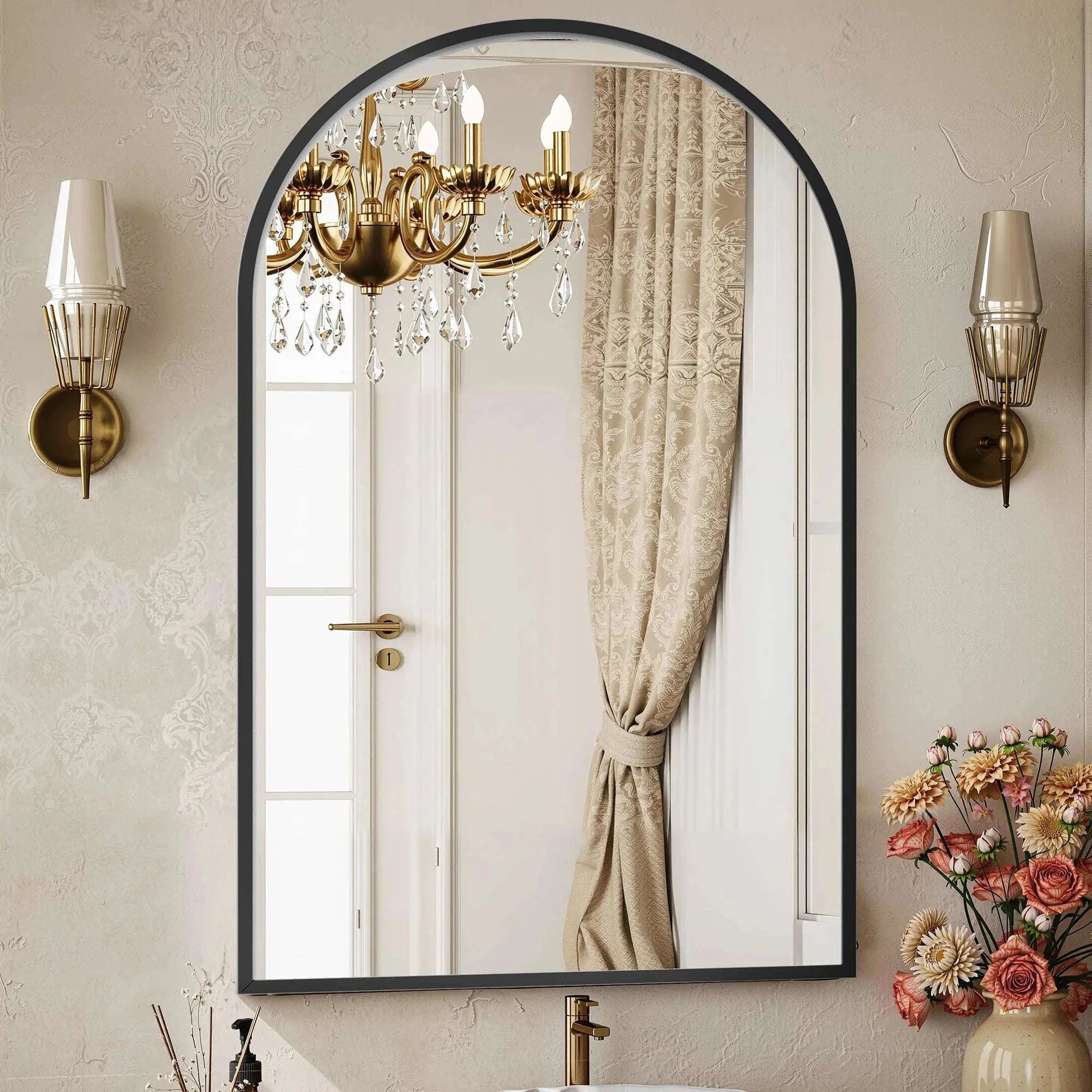 26x38 Arched Wall Mirror with Metal Frame & HD Glass-38L x 26W Black / United States
