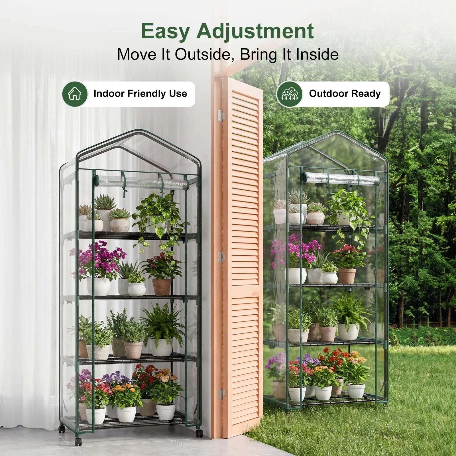 27-Inch 4-Tier Portable Greenhouse with Wheels Indoor Outdoor Rack-Clear / United States