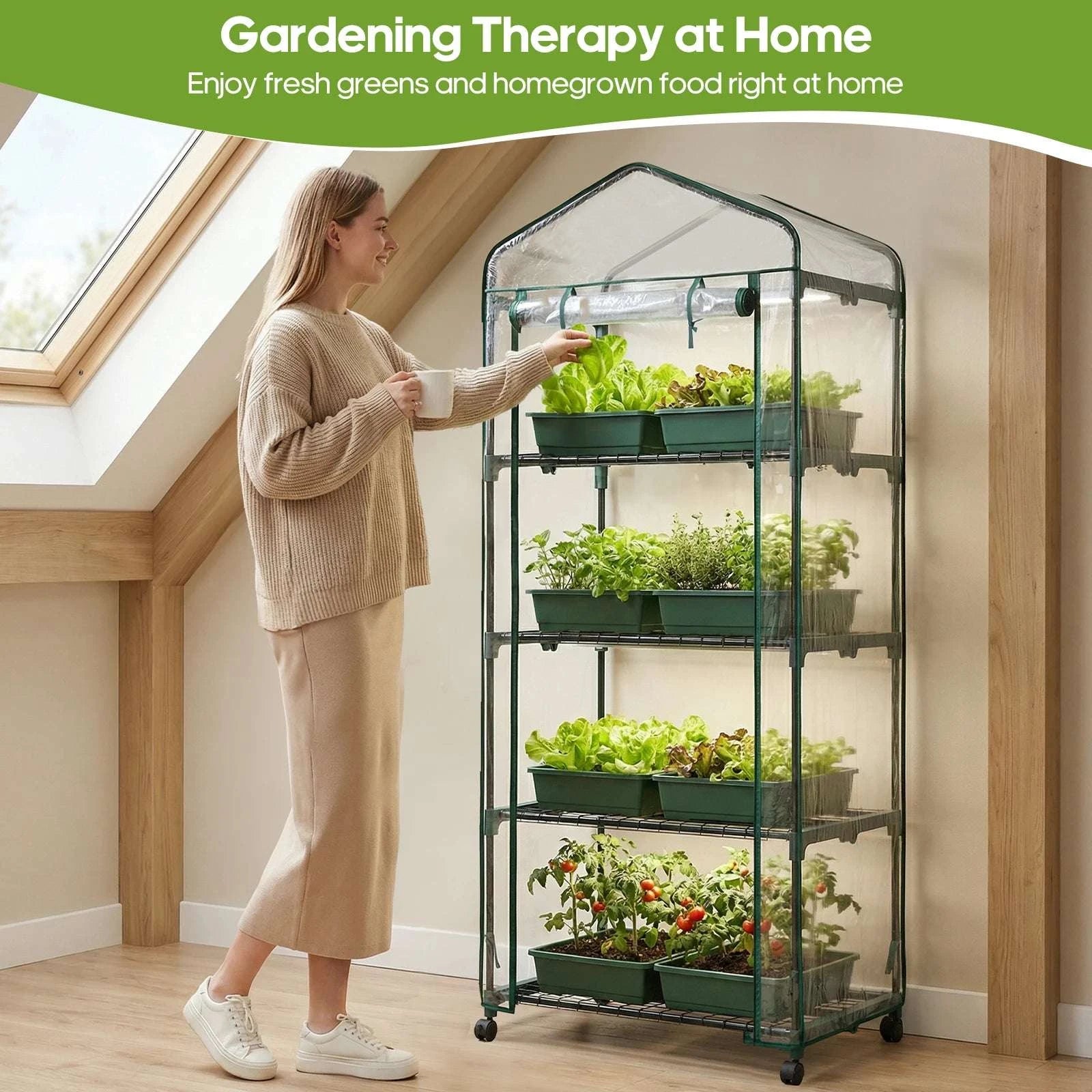 27-Inch 4-Tier Portable Greenhouse with Wheels Indoor Outdoor Rack-Clear / United States