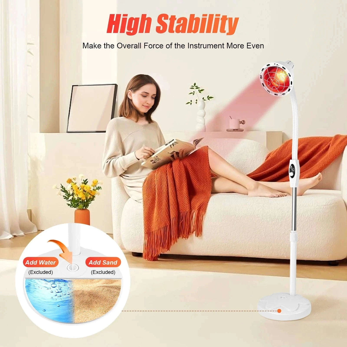 275W Infrared Heat Therapy Lamp with Adjustable Temp & 360° Rotation-White / GERMANY