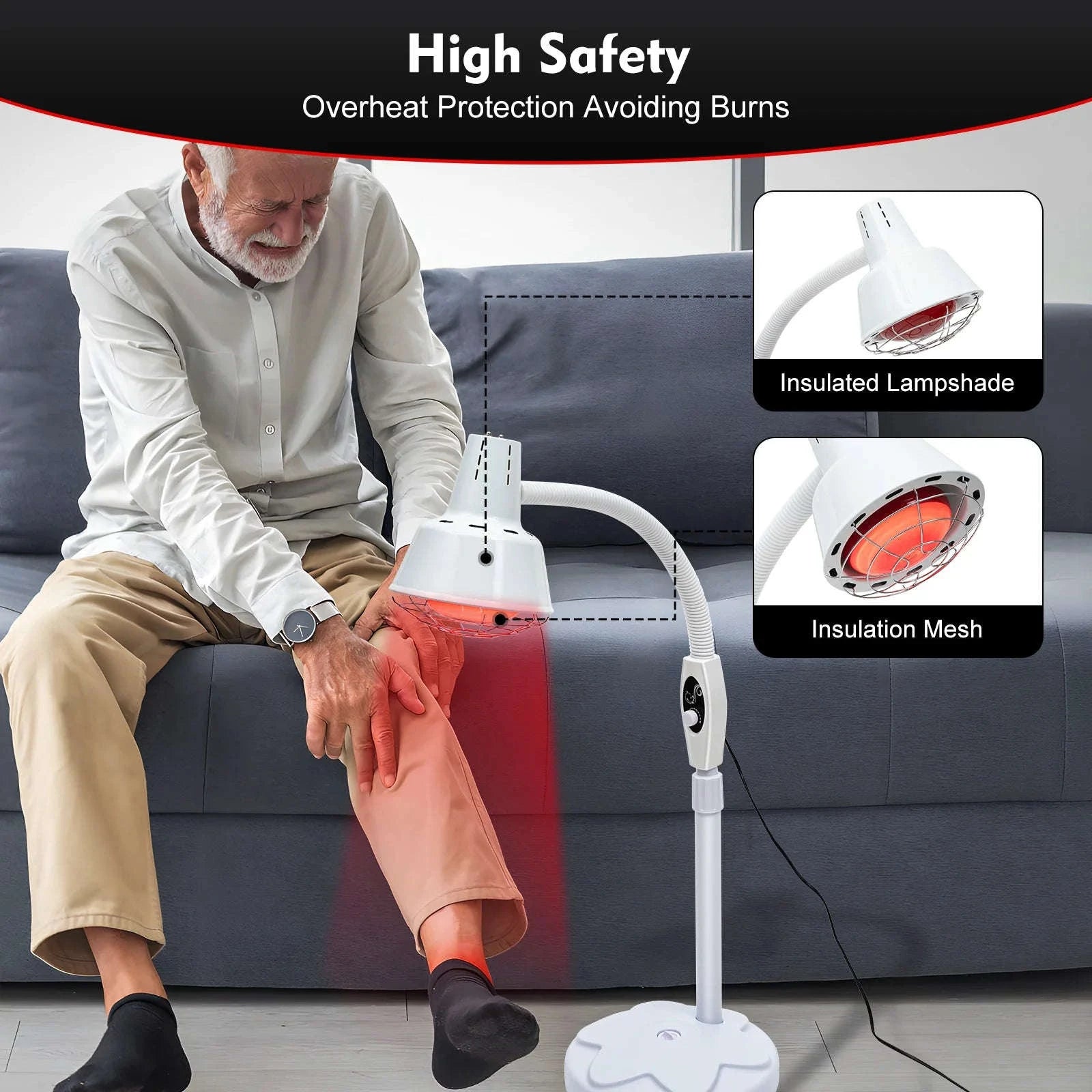 275W Infrared Heat Therapy Lamp with Adjustable Temp & 360° Rotation-White / GERMANY