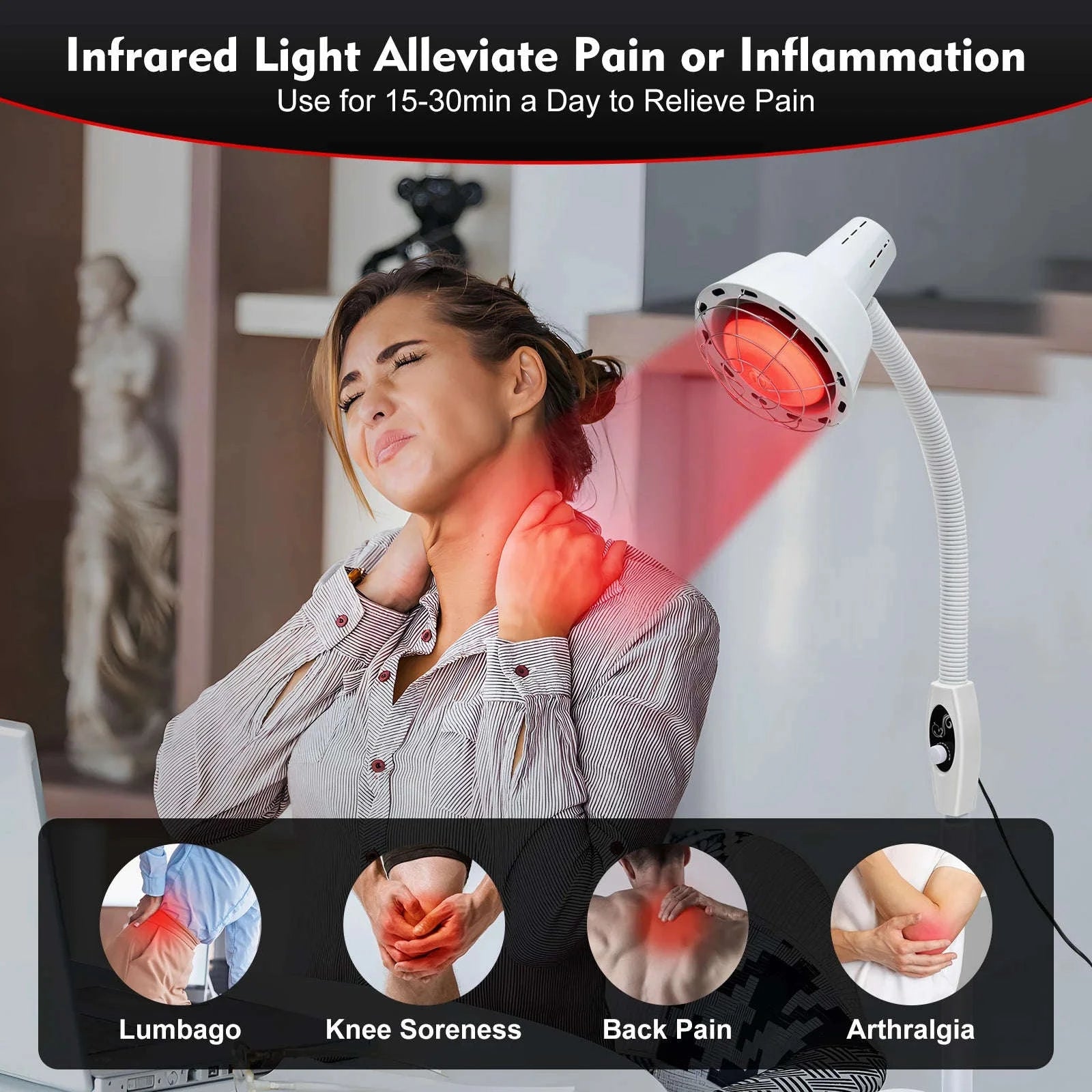 275W Infrared Heat Therapy Lamp with Adjustable Temp & 360° Rotation-White / GERMANY