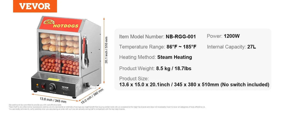 27L 2-Tier Hot Dog Steamer with Temperature Control and Bun Warmer-27 L / United States