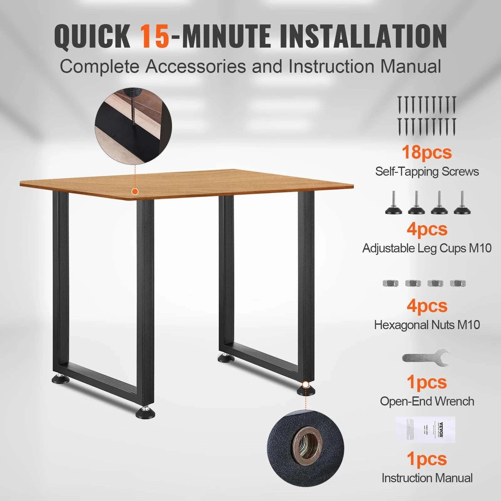 28" Adjustable Steel Table Legs Set – Heavy Duty 1000 lb Support-United States