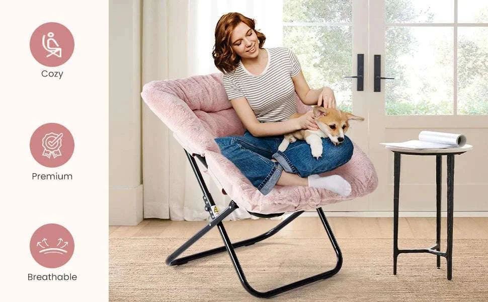 28" Faux Fur Saucer Chair Folding Cozy Lounge Seat-LIGHT GRAY / United States