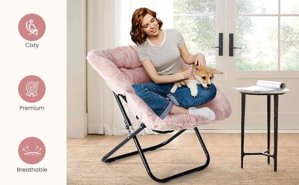 28" Faux Fur Saucer Chair Folding Cozy Lounge Seat-LIGHT GRAY / United States
