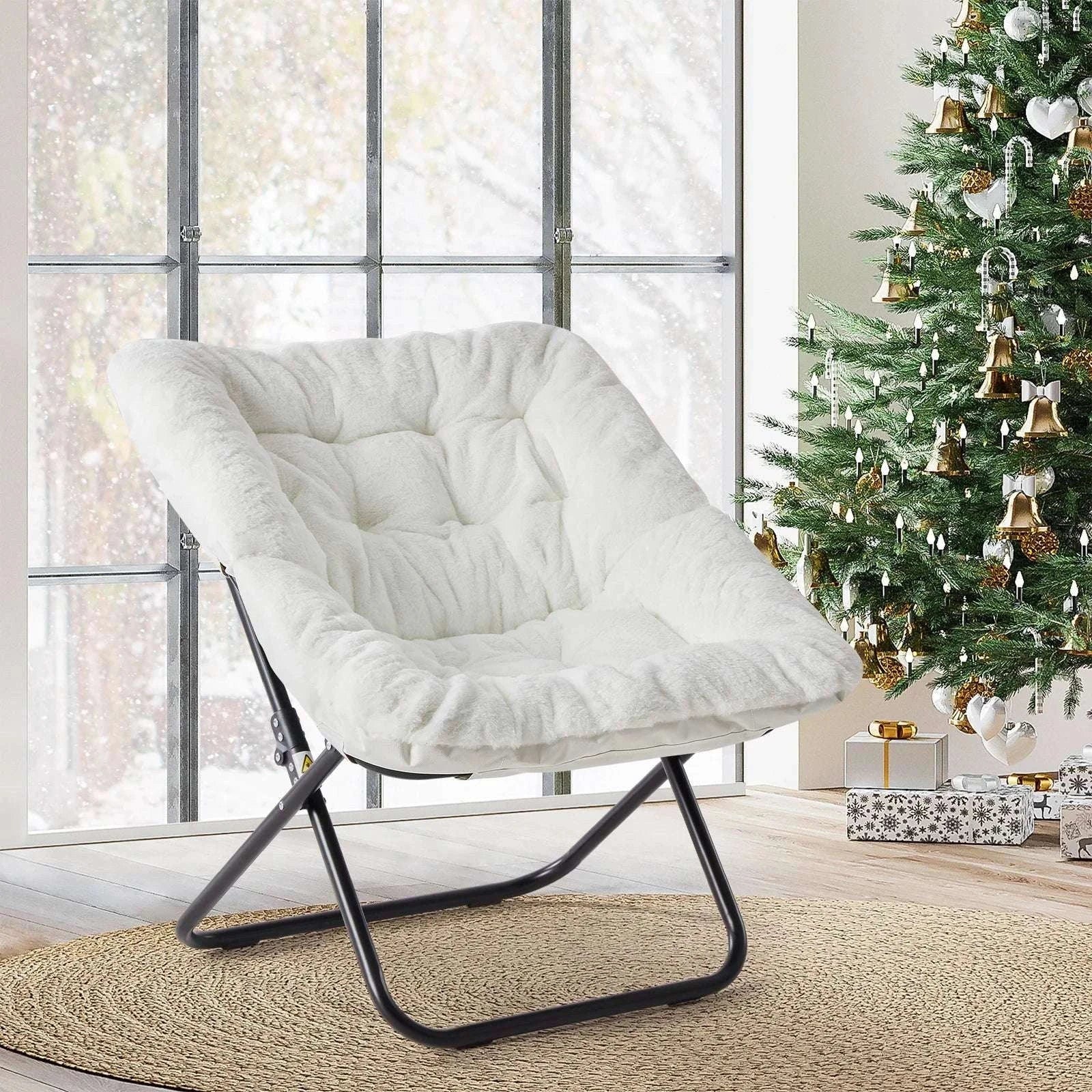 28" Faux Fur Saucer Chair Folding Cozy Lounge Seat-LIGHT GRAY / United States