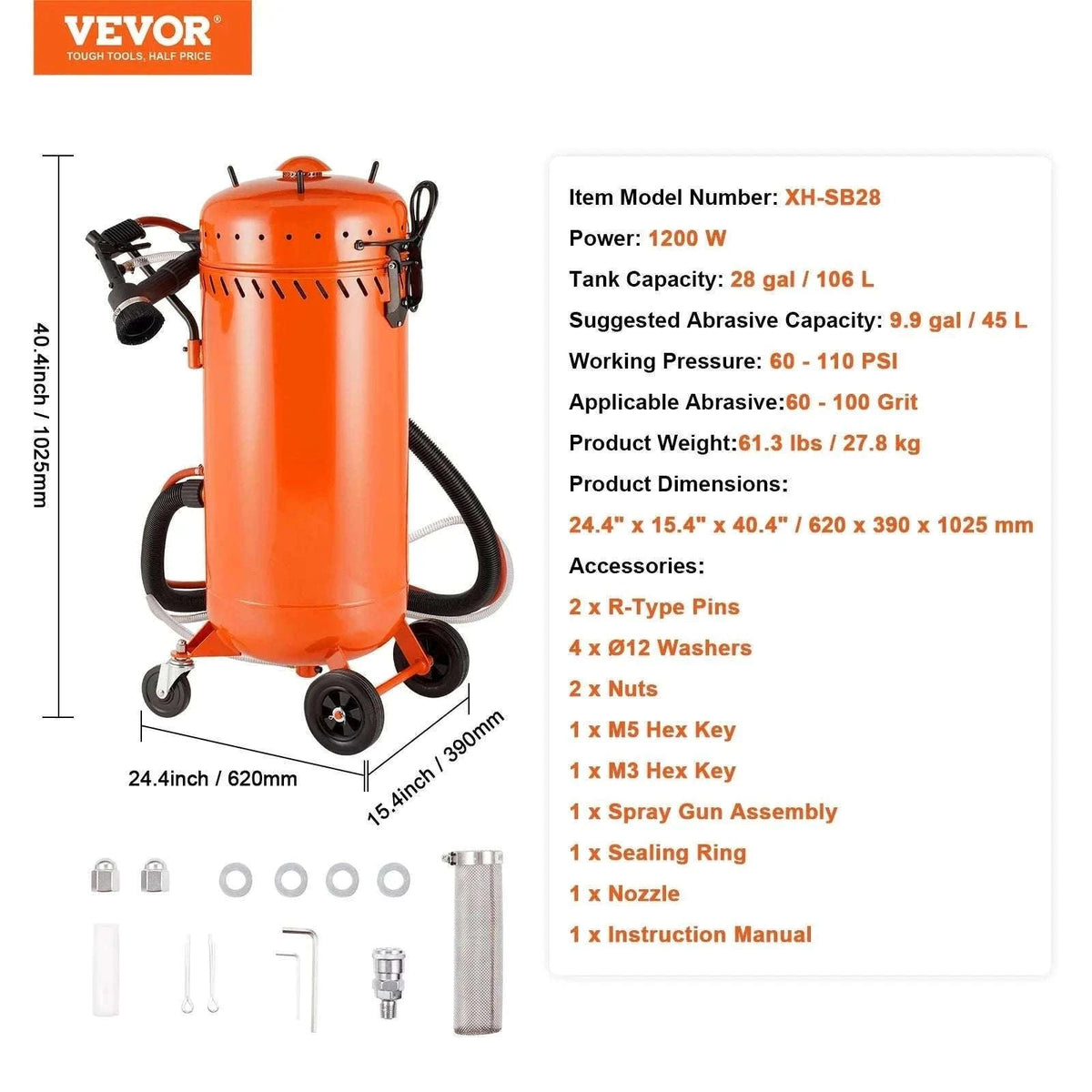 28 Gallon Dustless Vacuum Sand Blaster with 1200W System-125PSI / CZECH REPUBLIC