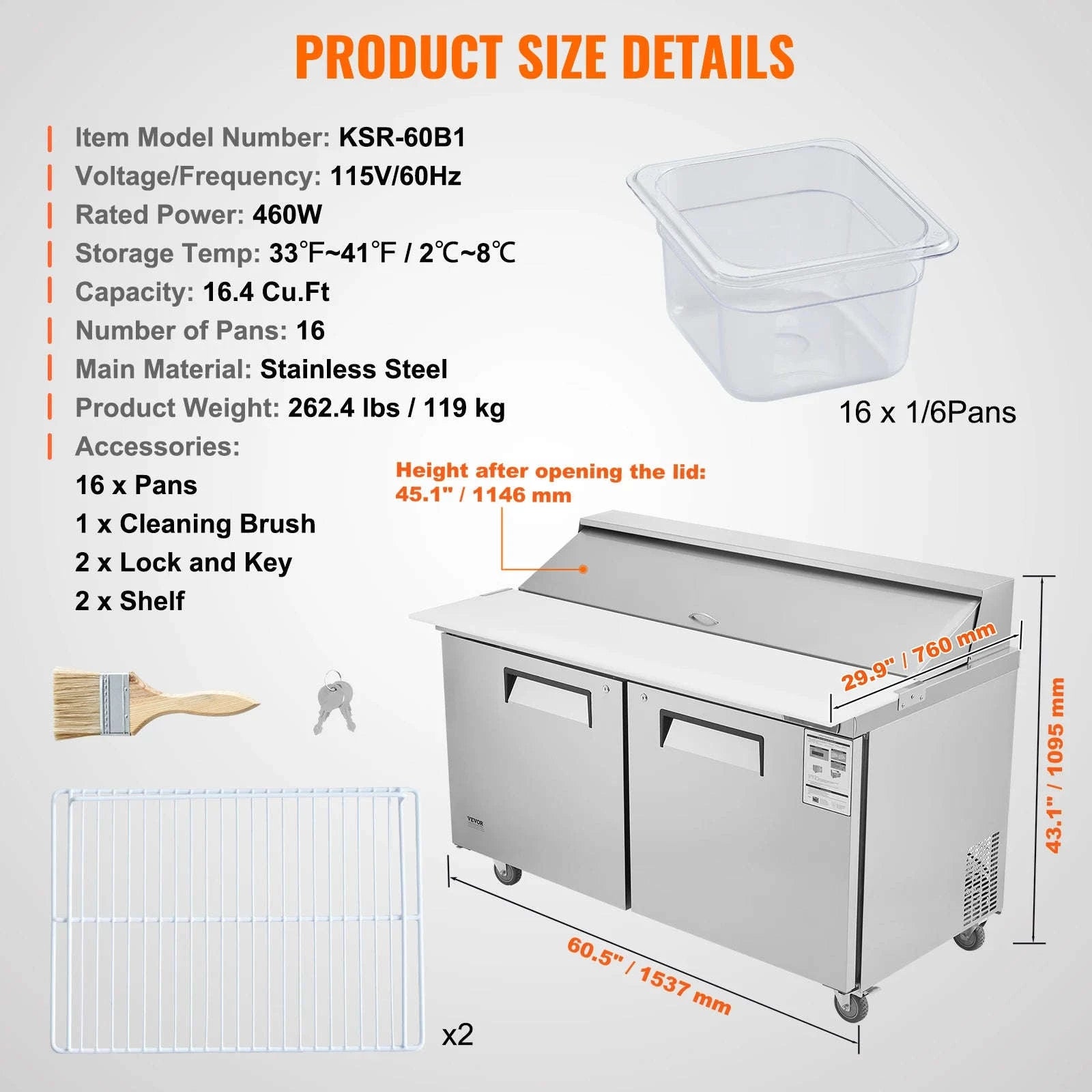 28 Inch Commercial Refrigerator Sandwich & Salad Prep Table 7.4 Cu. Ft.-12pans / United States