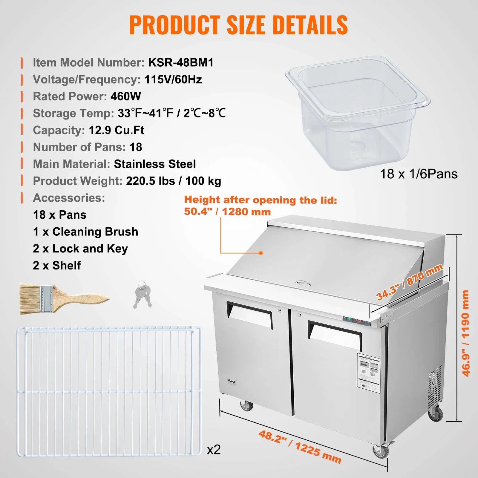 28 Inch Commercial Refrigerator Sandwich & Salad Prep Table 7.4 Cu. Ft.-12pans / United States