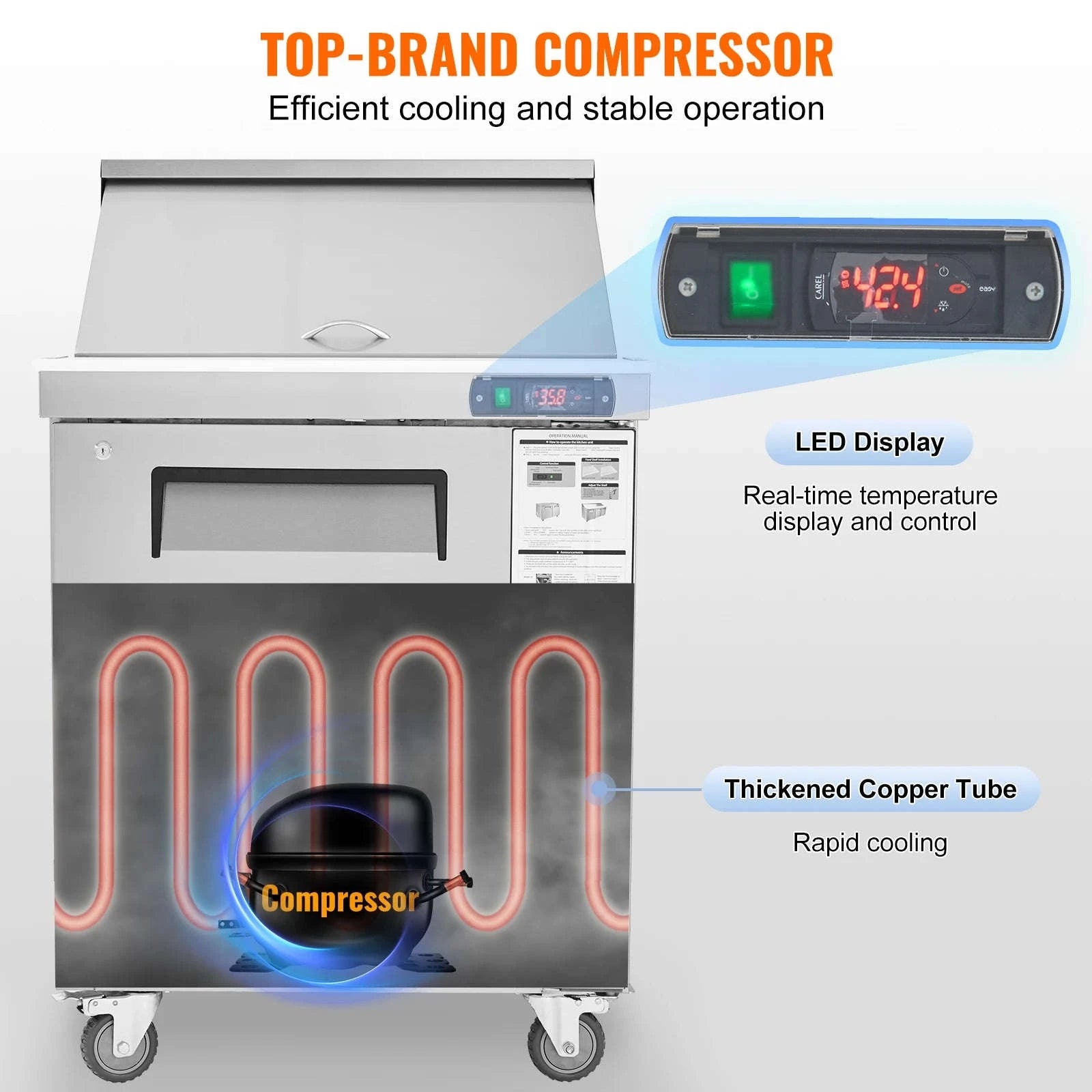 28 Inch Commercial Refrigerator Sandwich & Salad Prep Table 7.4 Cu. Ft.-12pans / United States