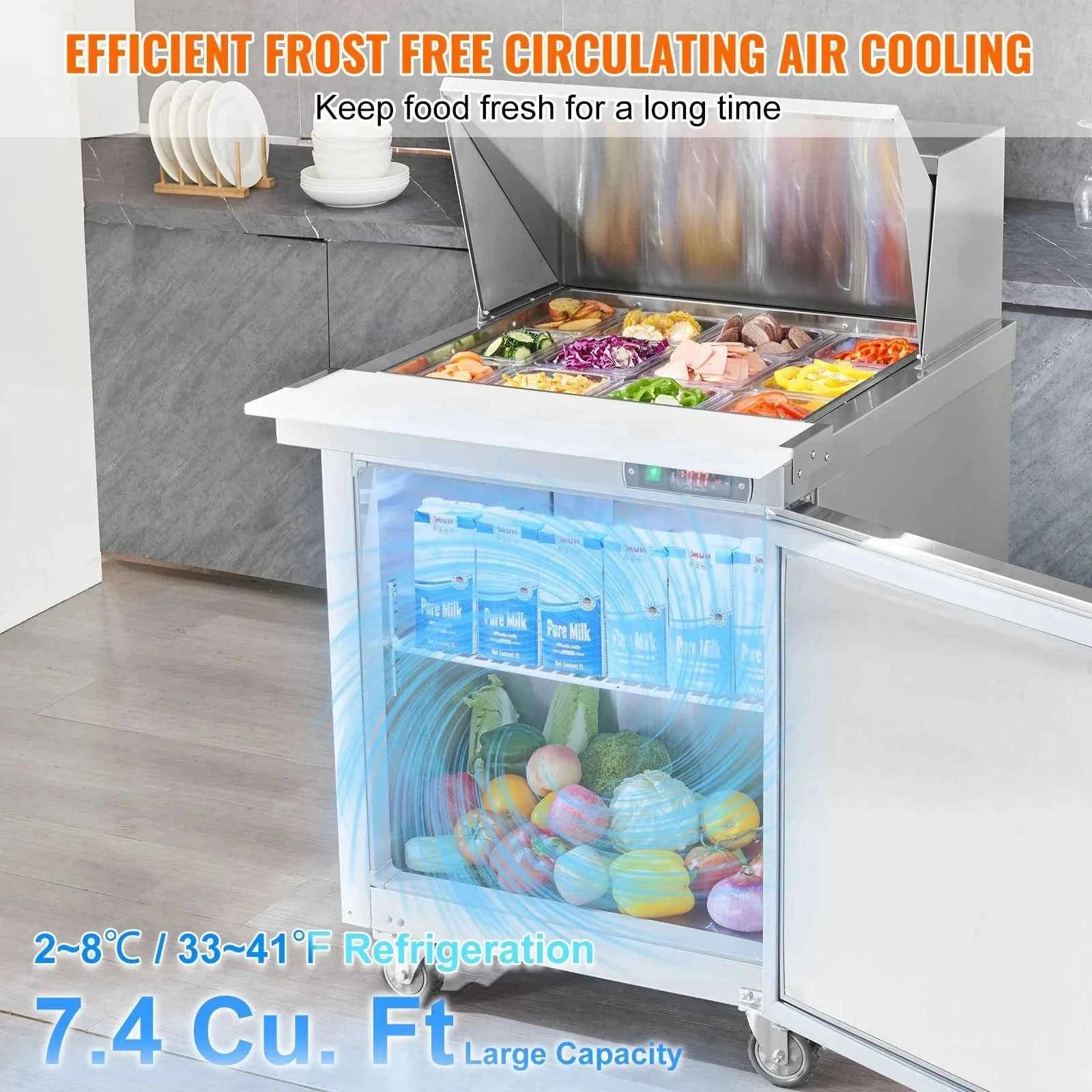 28 Inch Commercial Refrigerator Sandwich & Salad Prep Table 7.4 Cu. Ft.-12pans / United States