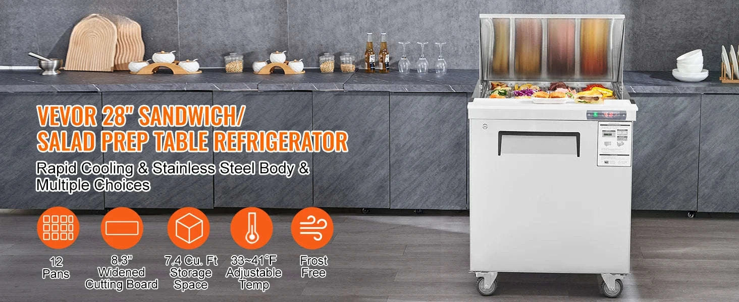 28 Inch Commercial Refrigerator Sandwich & Salad Prep Table 7.4 Cu. Ft.-12pans / United States