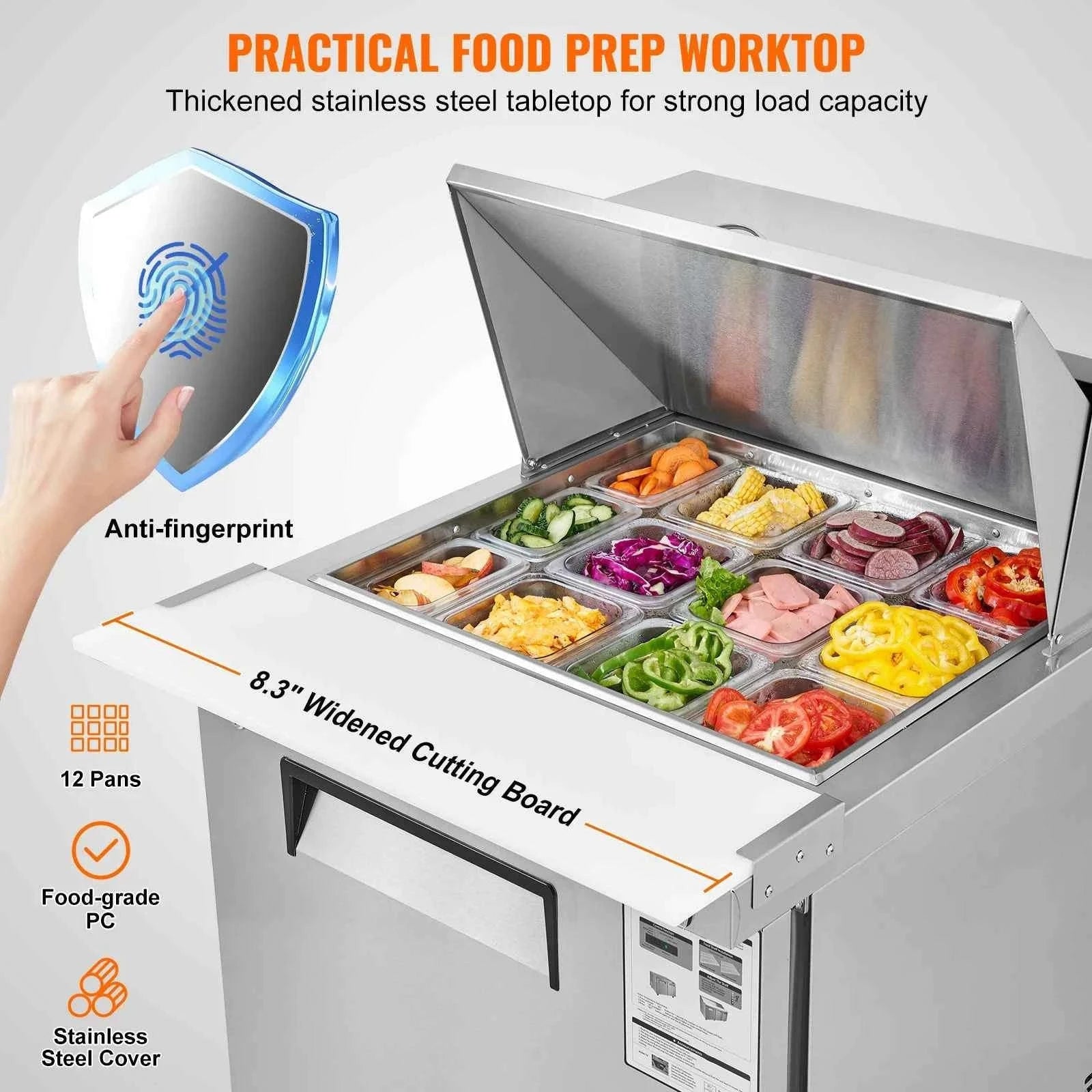 28 Inch Commercial Refrigerator Sandwich & Salad Prep Table 7.4 Cu. Ft.-12pans / United States