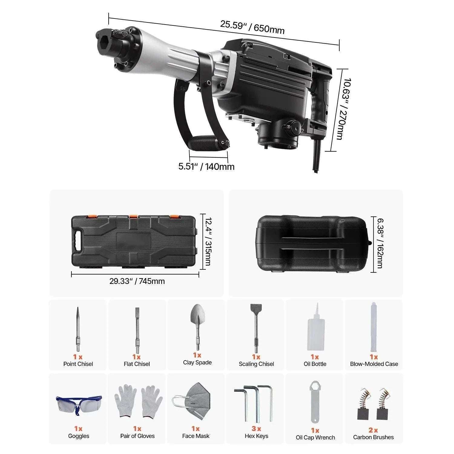 2800W Electric Demolition Jack Hammer 1200 BPM Concrete Breaker Kit-3000W 1PC / spain