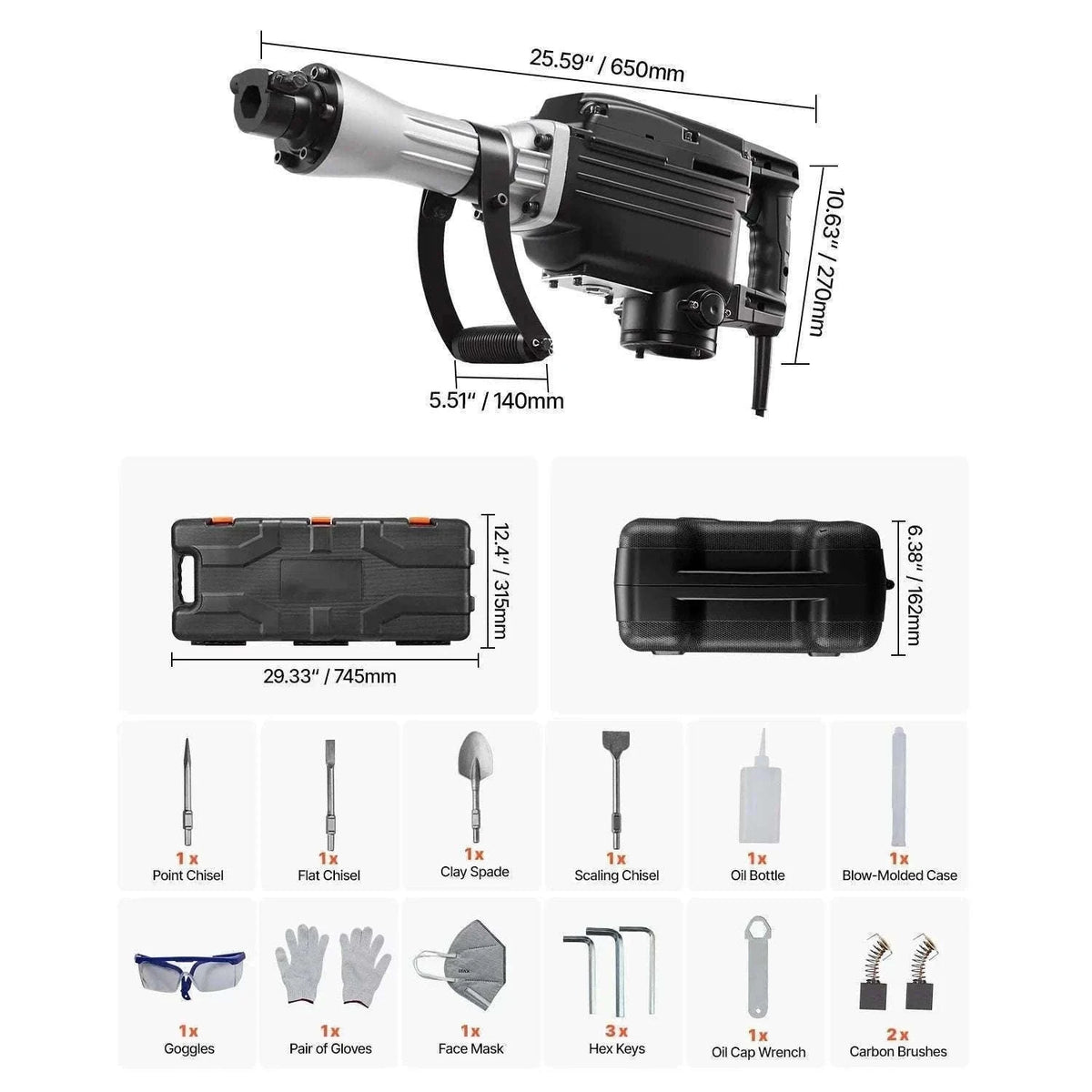 2800W Electric Demolition Jack Hammer 1200 BPM Concrete Breaker Kit-3000W 1PC / spain