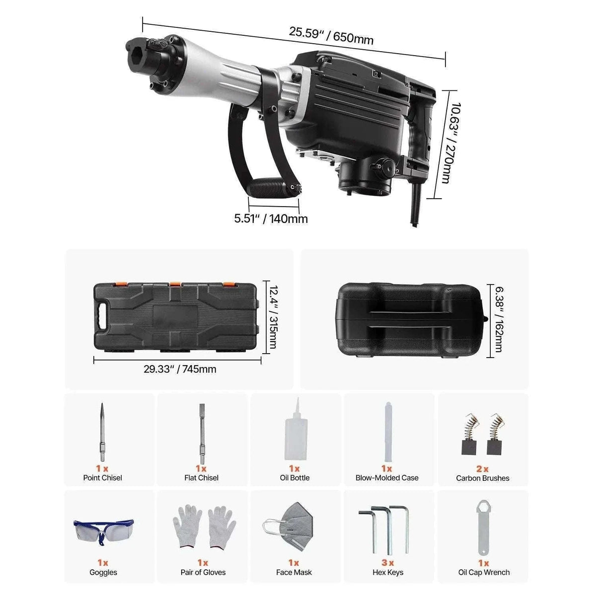 2800W Electric Demolition Jack Hammer 1200 BPM Concrete Breaker Kit-3000W 1PC / spain
