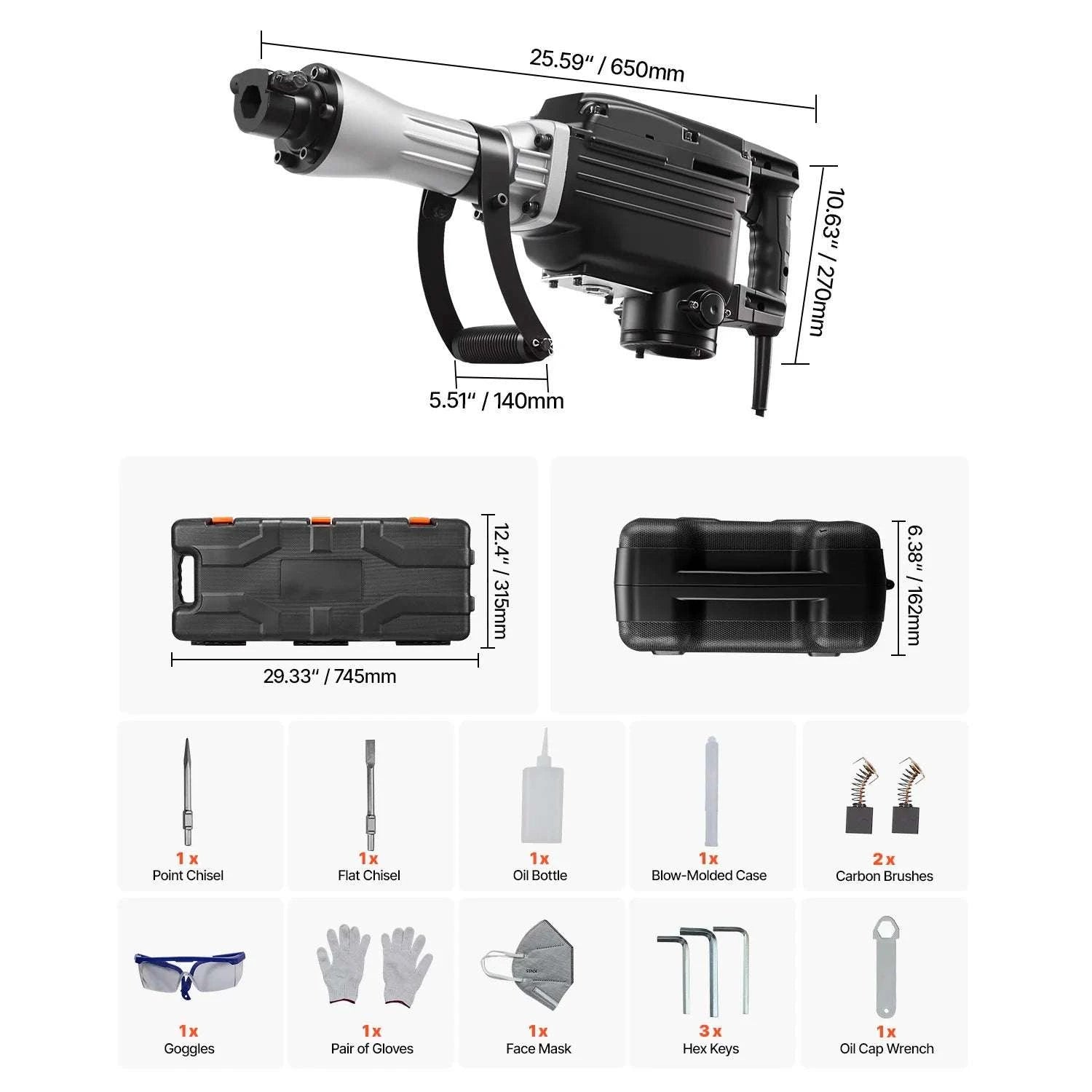 2800W Electric Demolition Jack Hammer 1200 BPM Concrete Breaker Kit-3000W 1PC / spain