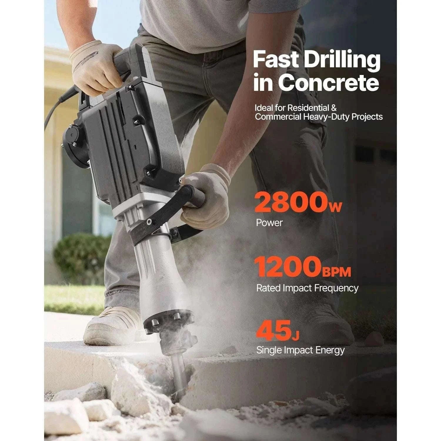 2800W Electric Demolition Jack Hammer 1200 BPM Concrete Breaker Kit-3000W 1PC / spain