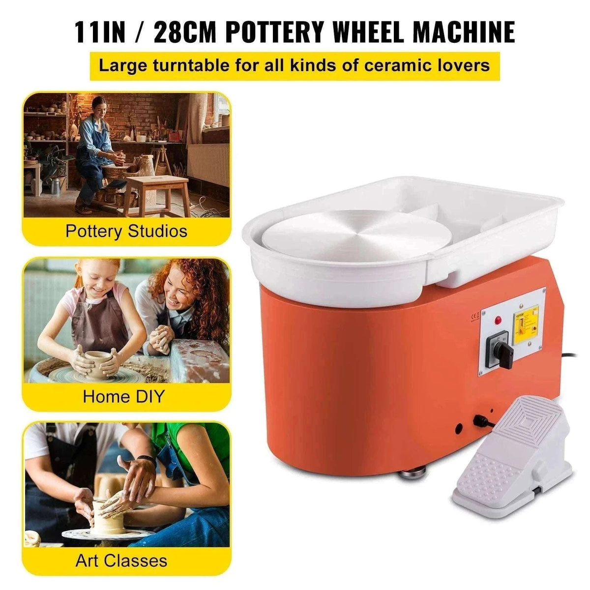 28cm Electric Pottery Wheel Machine 350W with Foot Pedal Control-Orange / spain