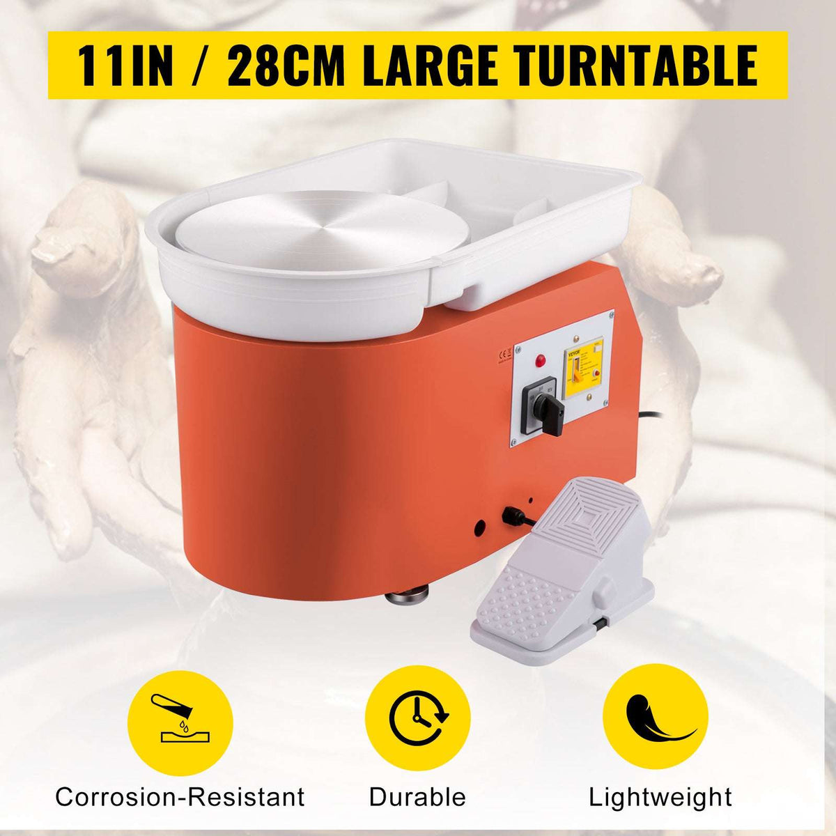 28cm Electric Pottery Wheel Machine 350W with Foot Pedal Control-Orange / spain