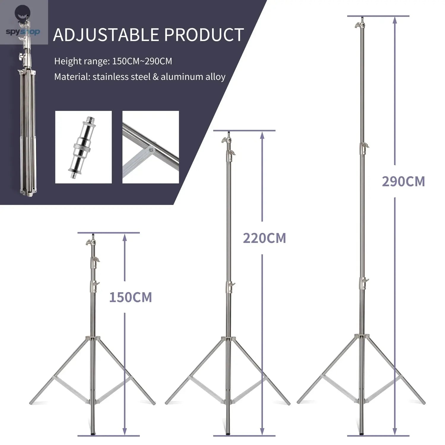 290cm Air Pressure Tripod Bearing 10kg for Camera Stainless Steel Light Stand For Ring Light Live Youtube and Photography Soft 