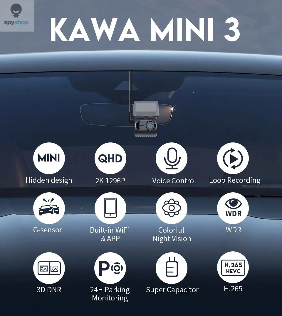 2K Dash Camera For Cars DVR KAWA Dash Cam MINI 3 Video Recorder Emergency Voice Control Night Vision WiFi APP Monitor Dashcam Spy-shop.com