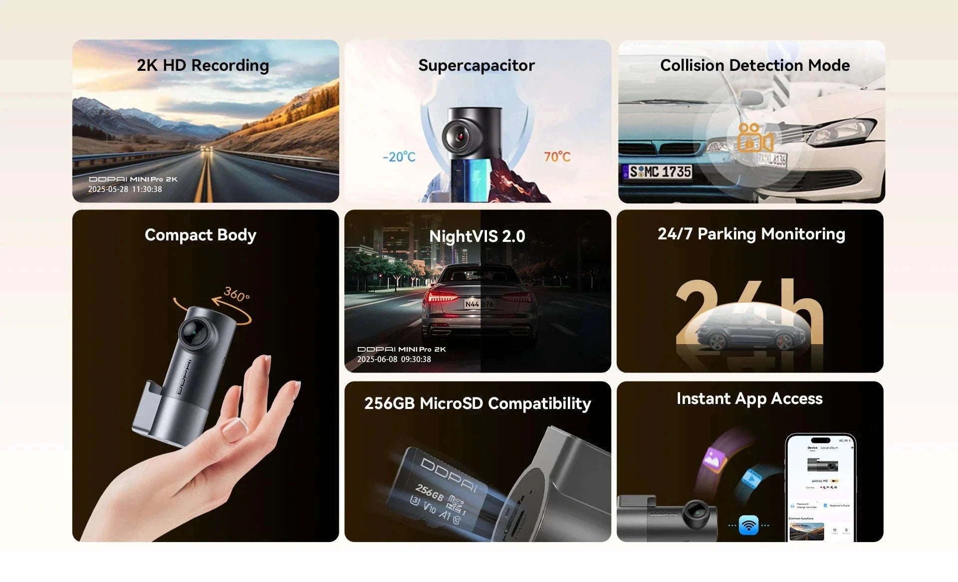 2K 1440P Dash Camera WiFi DVR 121° FOV Night Vision Voice Control Parking Monitor-MINI Pro 3K / China Mainland