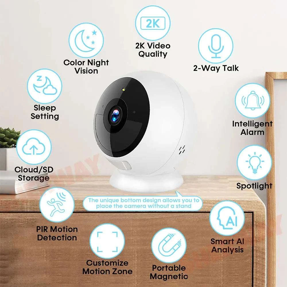 2K 5MP WiFi Security Camera with AI Detection & Night Vision-2PC NO SD Card / Type-C