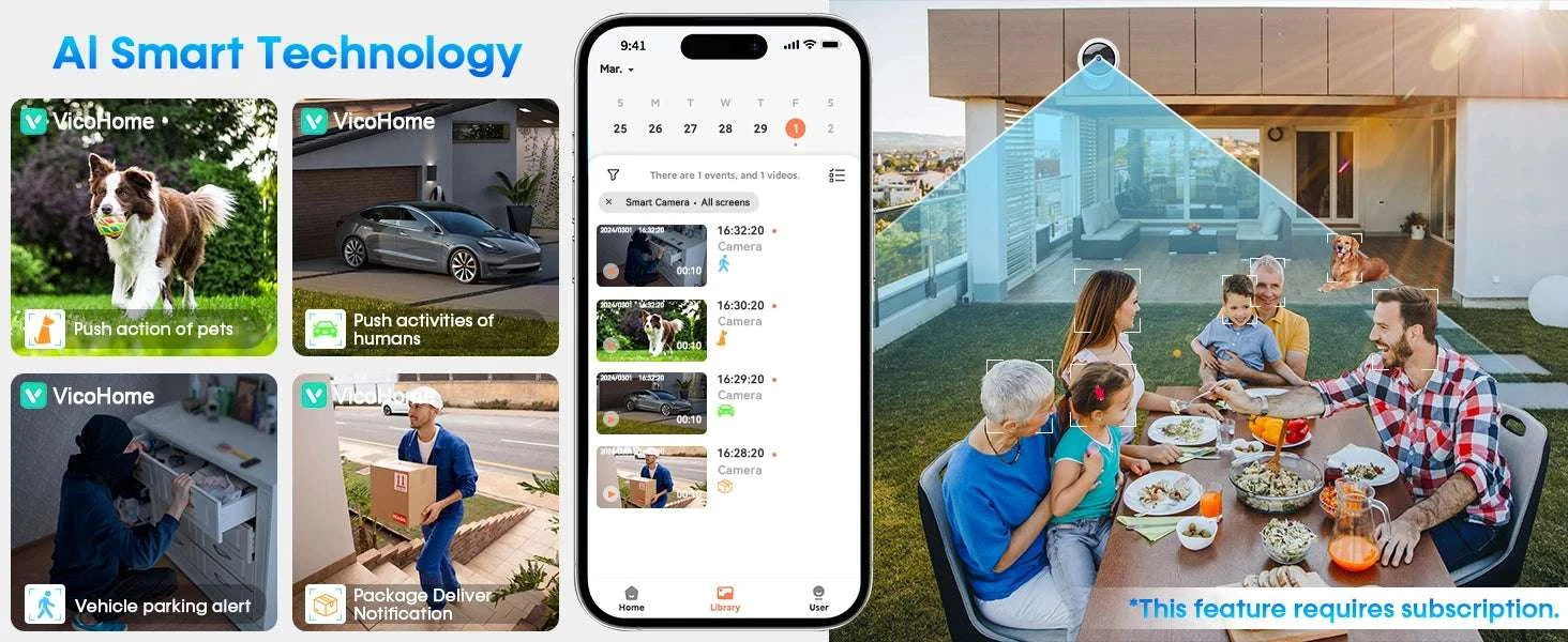 2K 5MP WiFi Security Camera with AI Detection & Night Vision-2PC NO SD Card / Type-C