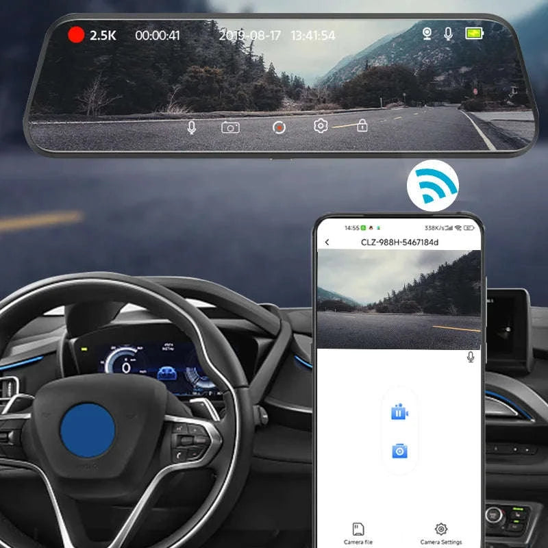 2K Dash Cam Mirror with GPS & WiFi, Dual Lens Night Vision-A37 10M RCC BL GPS / None