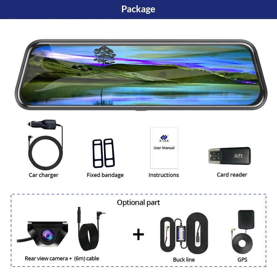 2K Dash Cam Mirror with GPS, WiFi, Dual Lens Night Vision-A37 10M RCC BL GPS / None