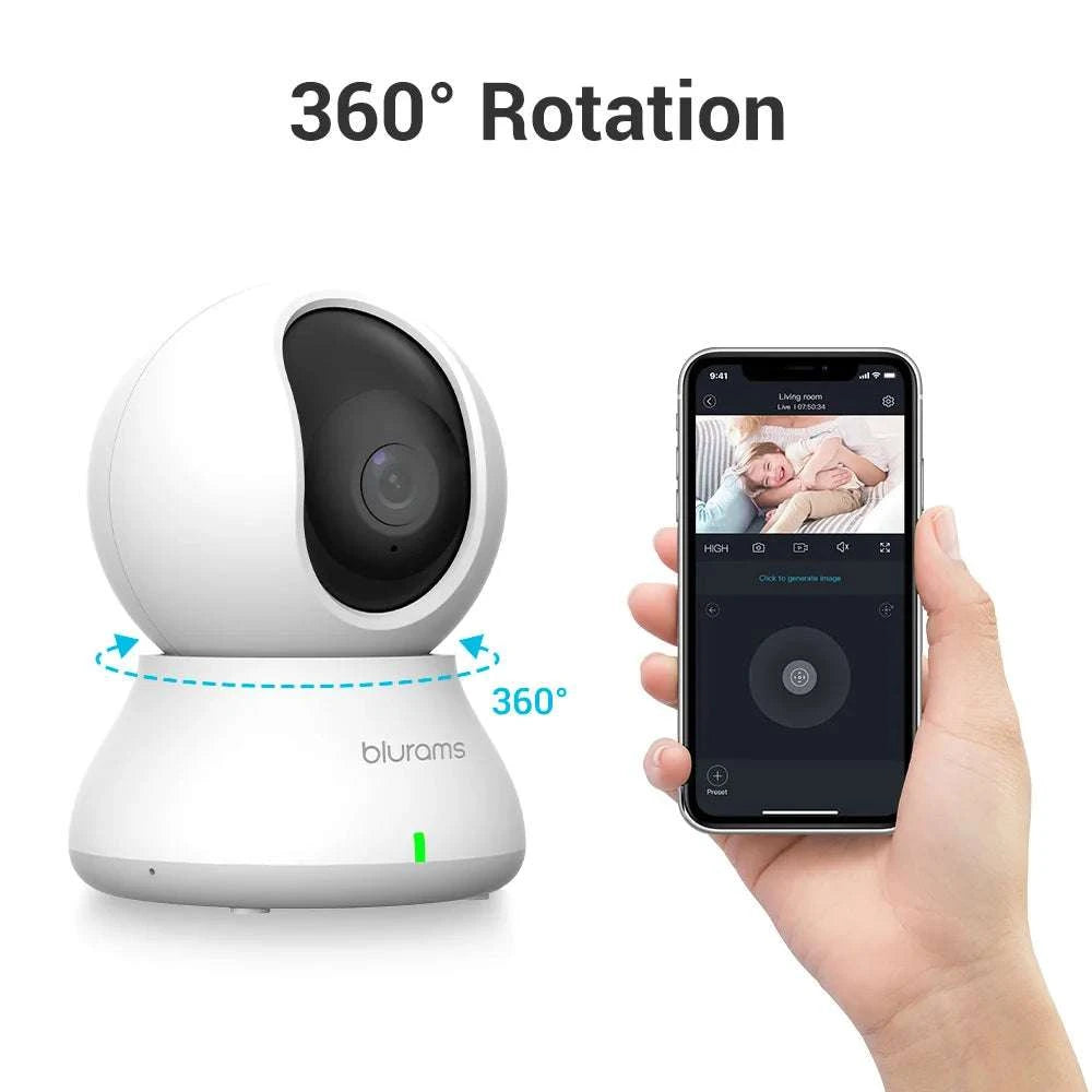 2K Indoor Security Camera 360° PTZ with App, Night Vision & Talk-USB / japan