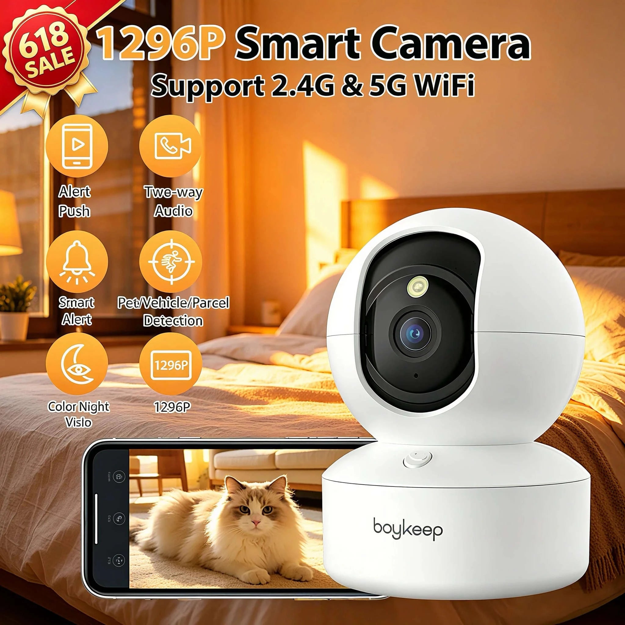 2K Indoor Security Camera with 360° Pan & Tilt and Two-Way Audio-United States / US Plug