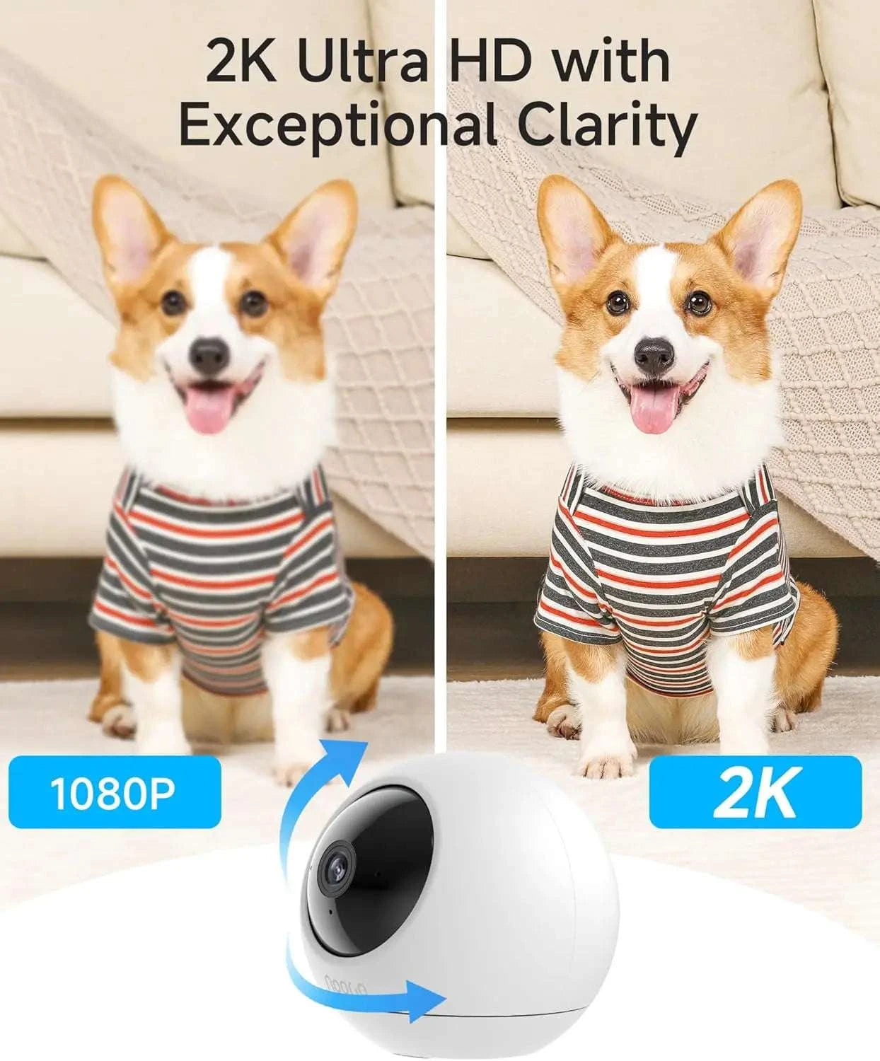 2K Indoor Security Camera with Pan-Tilt, Auto Tracking & Night Vision-United States