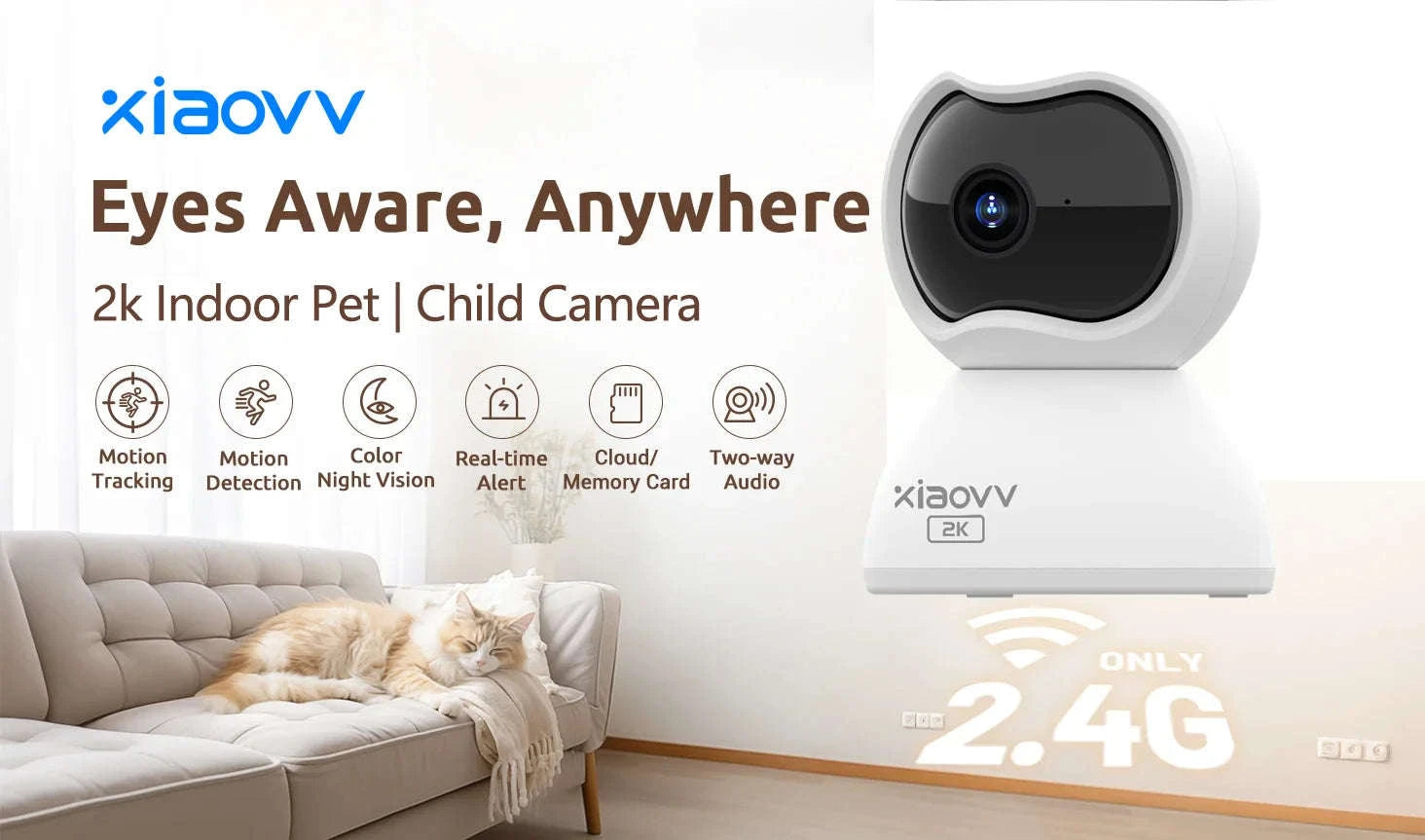 2K Indoor WiFi Security Camera 360° Tracking & Night Vision-EU Plug