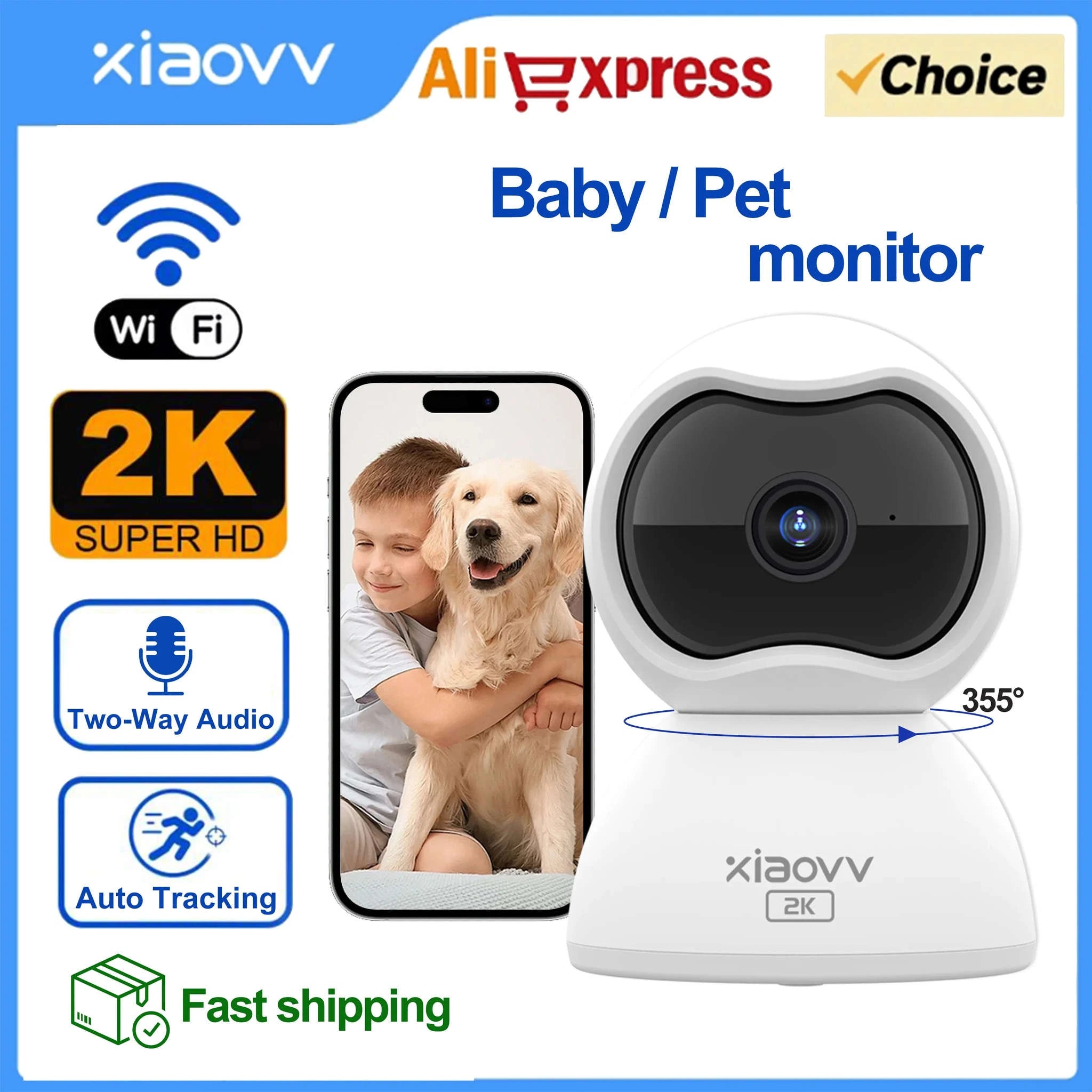2K Indoor WiFi Security Camera 360° Tracking & Night Vision-EU Plug