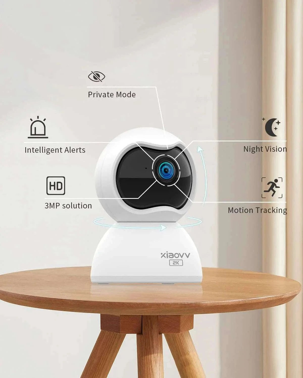 2K Indoor WiFi Security Camera 360° Tracking & Night Vision-US Plug