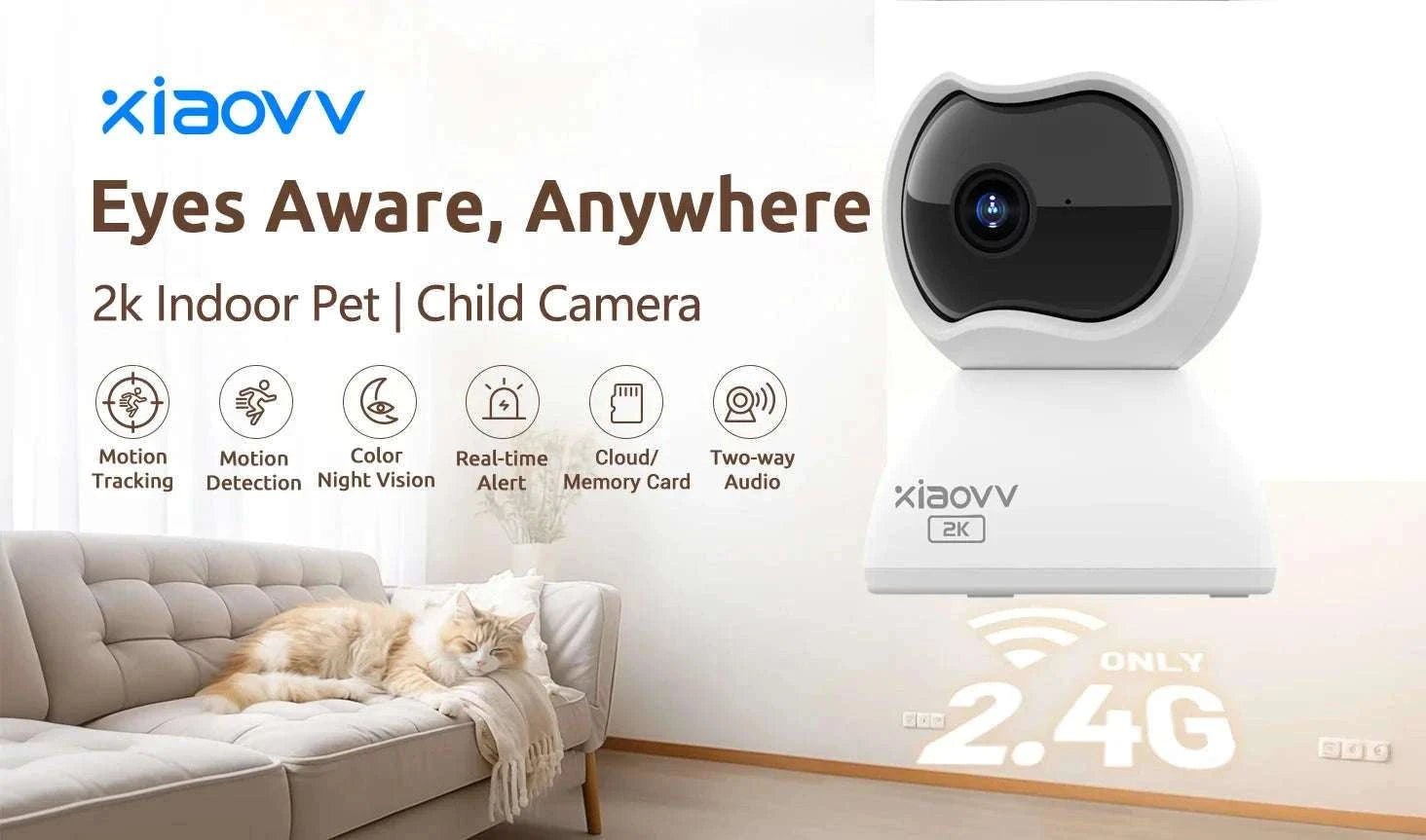2K Indoor WiFi Security Camera 360° Tracking & Night Vision-US Plug