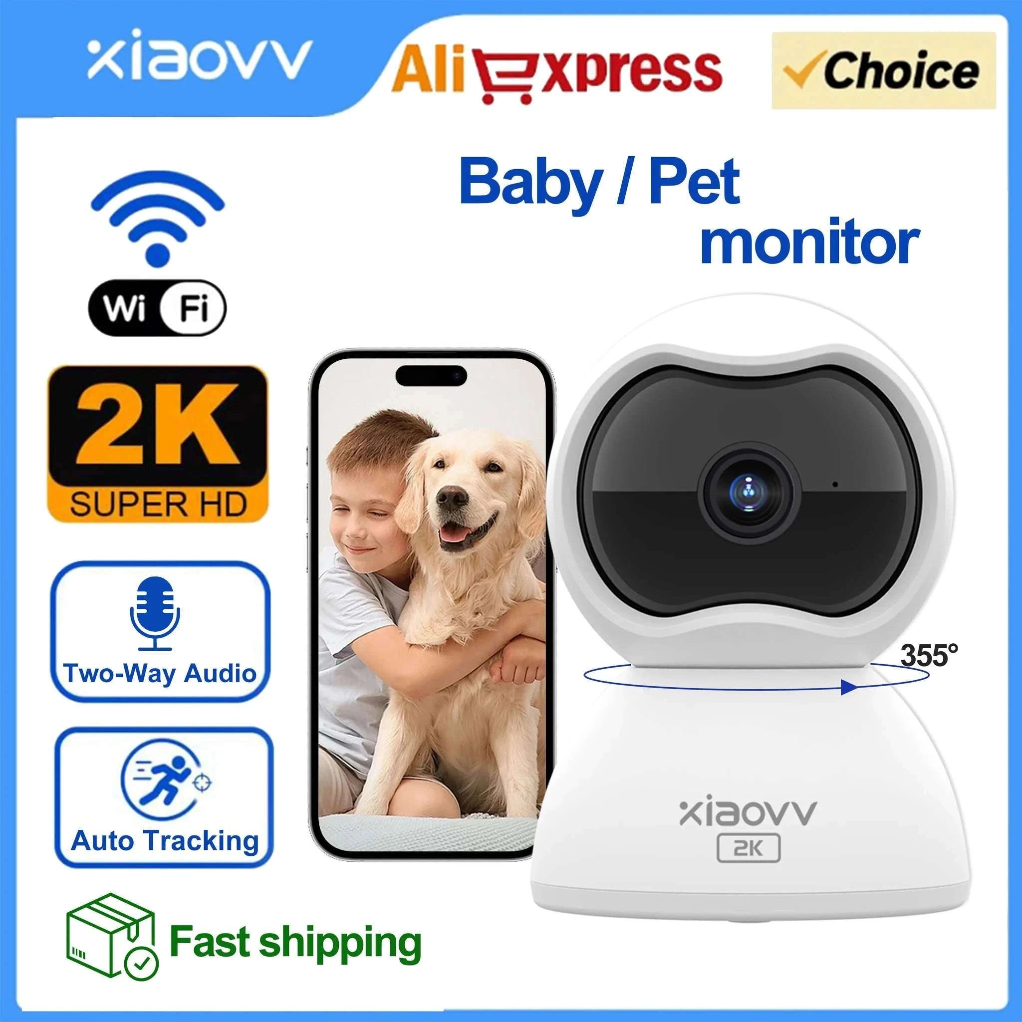 2K Indoor WiFi Security Camera 360° Tracking & Night Vision-US Plug