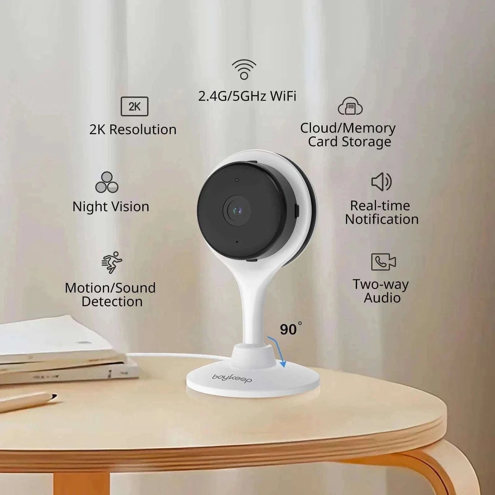 2K Indoor WiFi Security Camera with 2-Way Audio & Motion Detection-US Plug