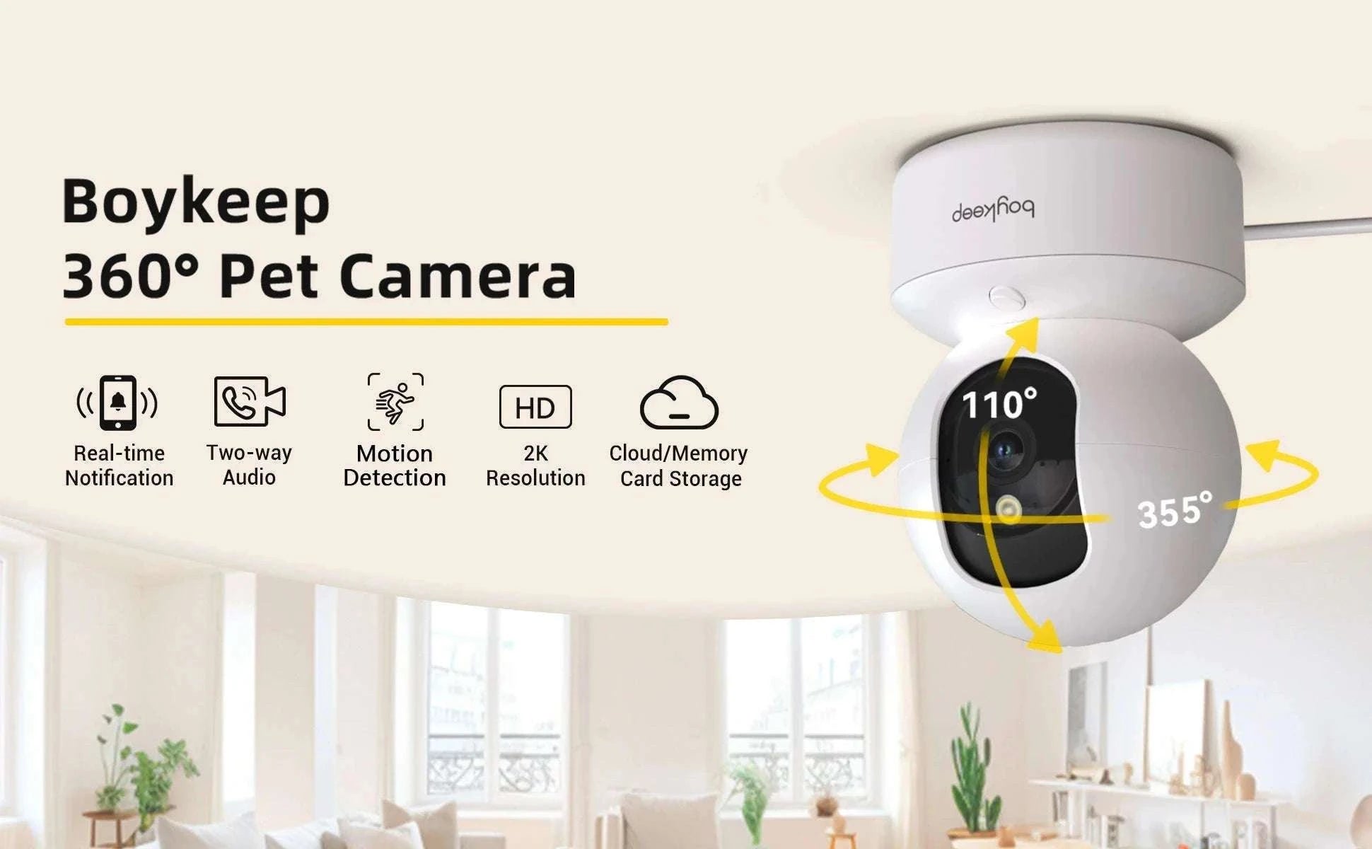 2K Smart WiFi Indoor Security Camera 360° PTZ Night Vision-USB / GERMANY