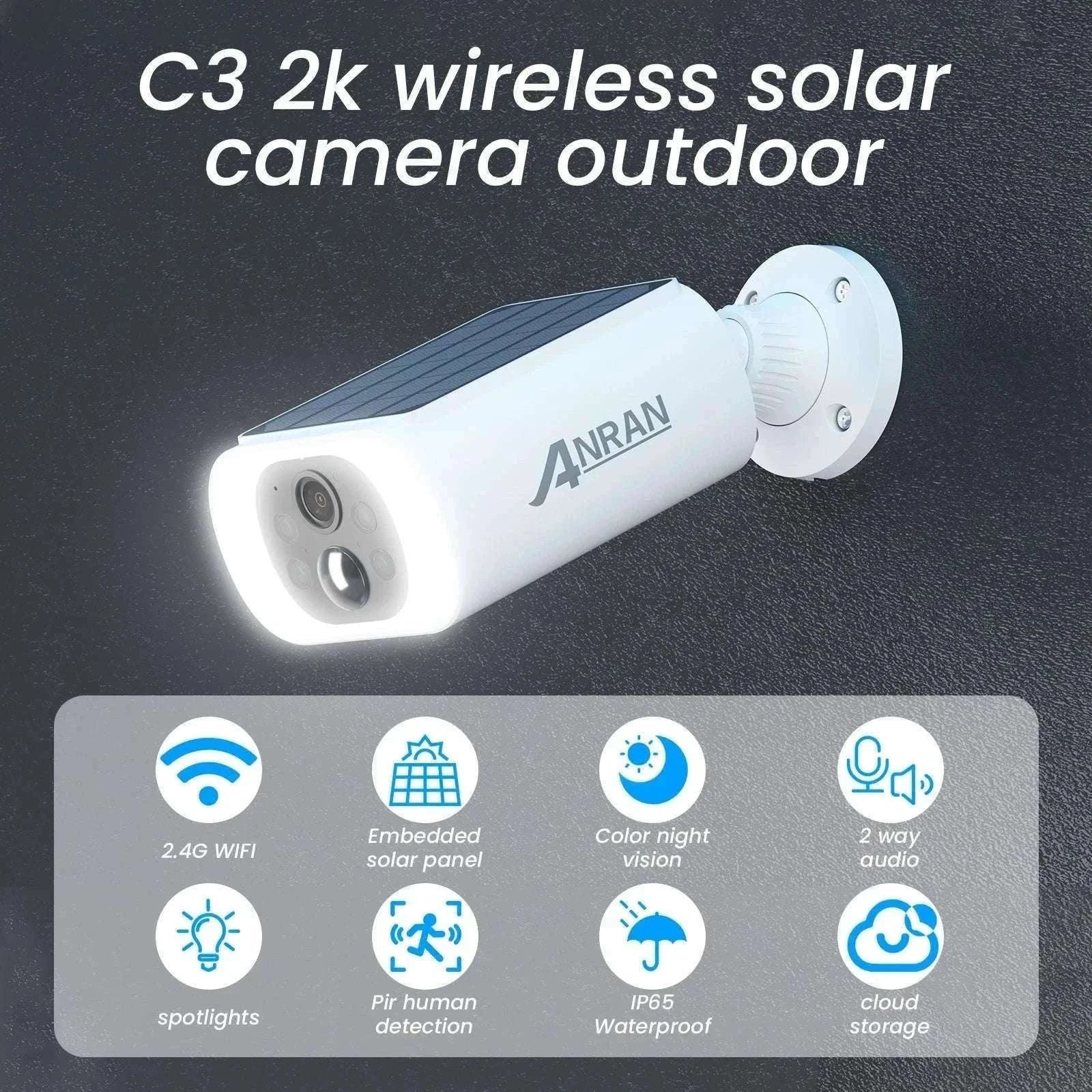 2K Solar Security Camera Wireless Outdoor with Night Vision & Audio-1PC 2K Solar Camera / China Mainland