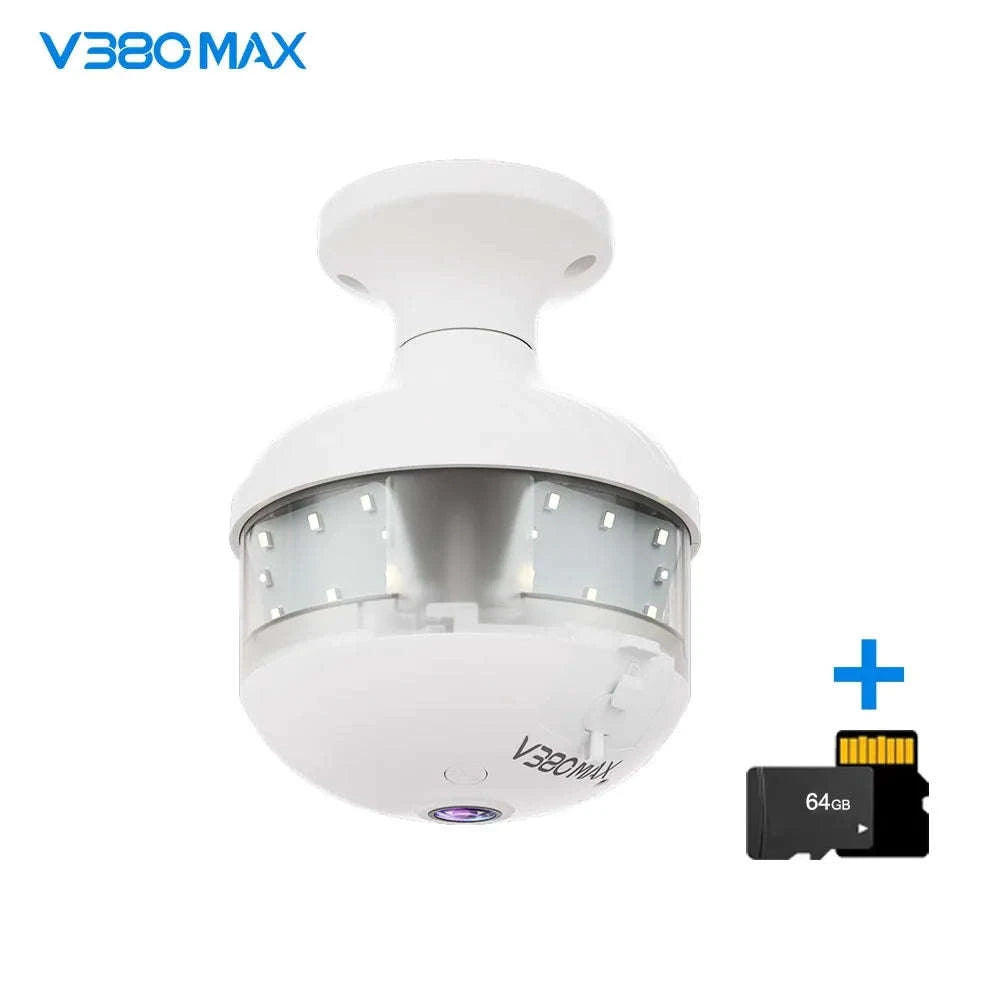 2K WiFi Bulb Camera with 360° Panoramic Night Vision-D8-WIFI-add 128GB / No plug