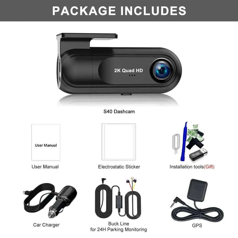 2K WiFi Dash Cam with Night Vision and GPS Support-Only S40 Dashcam / 64G