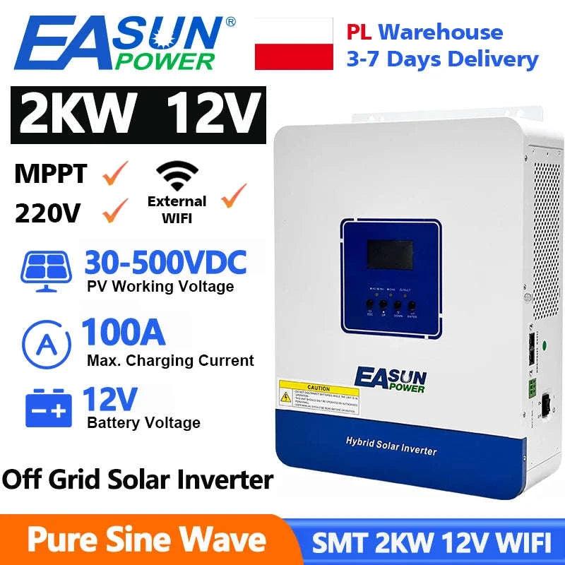 2KVA 1.6KW Hybrid Solar Inverter 12V 230V 100A MPPT Pure Sine Wave with WiFi-SMT-2KW-12V-WIFI / Poland