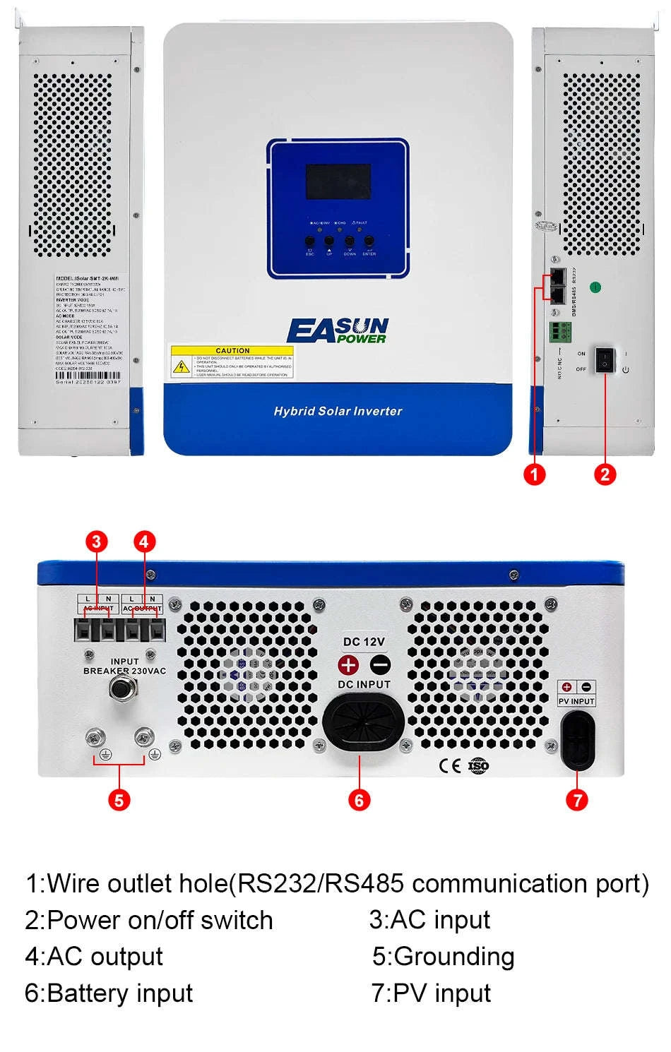2KVA 1.6KW Hybrid Solar Inverter 12V 230V 100A MPPT Pure Sine Wave with WiFi-SMT-2KW-12V-WIFI / Poland