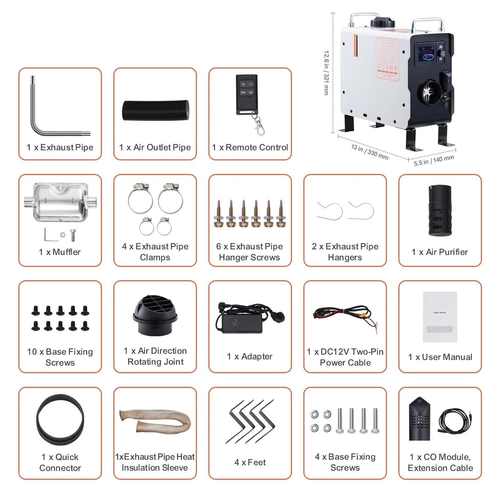 2KW Diesel Air Heater 12V/24V with Remote, App & CO Alarm-2KW / United States