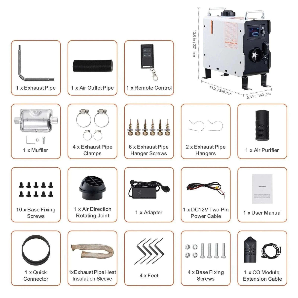 2KW Diesel Air Heater 12V/24V with Remote, CO Alarm & Display-2KW / Poland