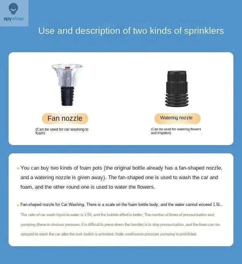 2L Hand Pump Foam Sprayer with 3 Nozzles for Car Care-black